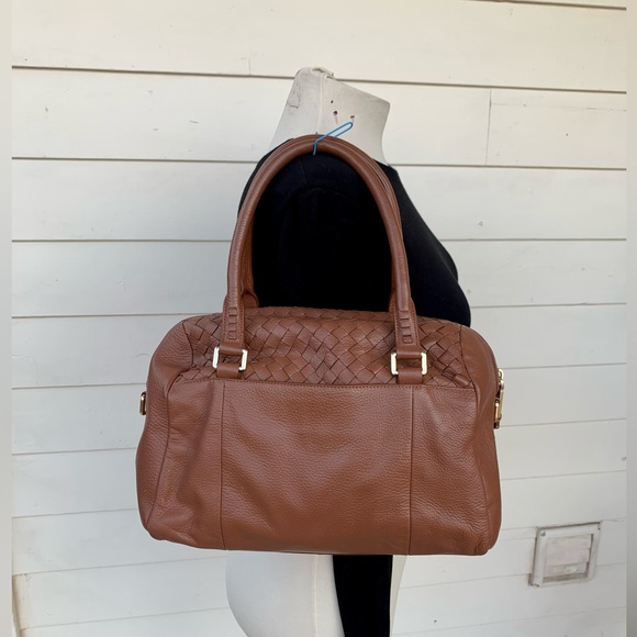 Cole Haan Buttery Leather Coñac Brown Bag Hobo Purse Woven Sam Shoulder Tan - Picture 5 of 5